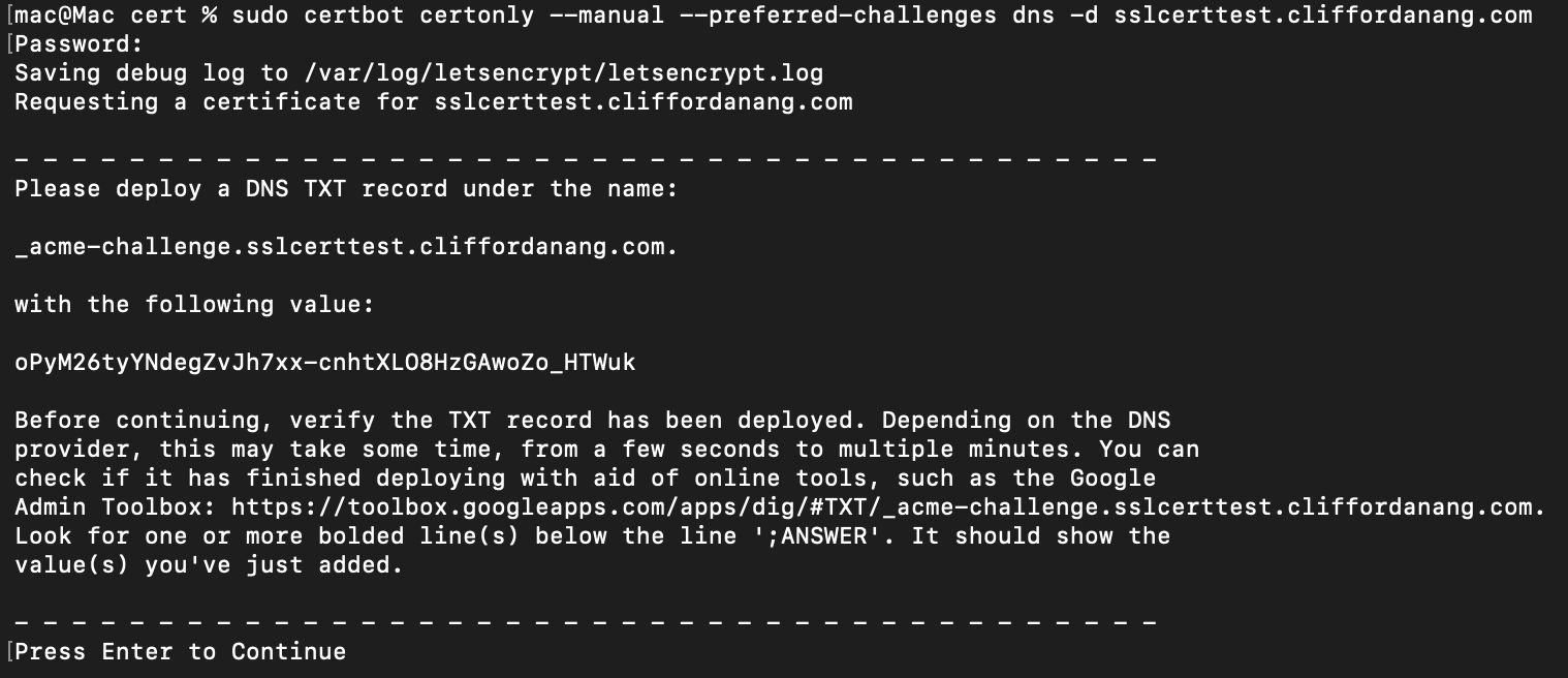 Certbot Request Cert